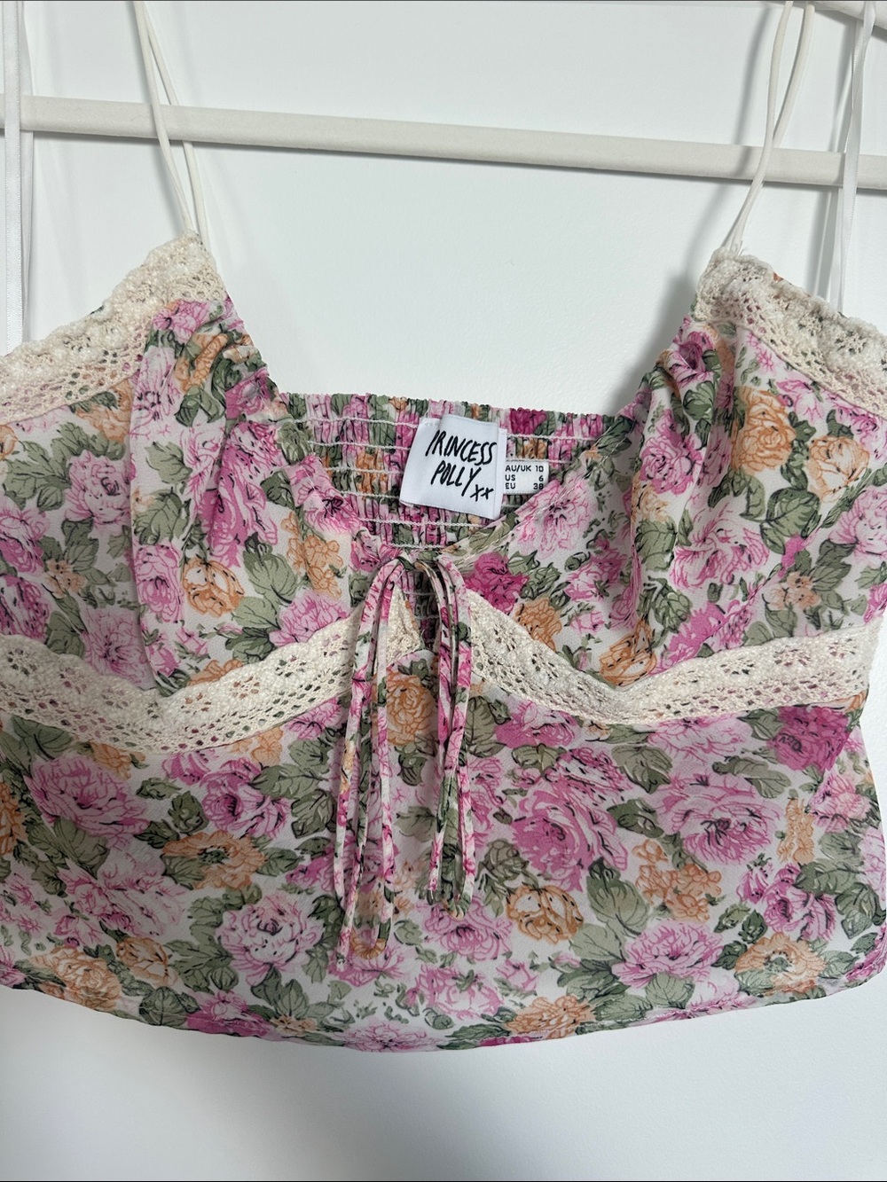 Princess Polly Pink & Green Floral Lace-Trim Cami - Picture 2 of 4